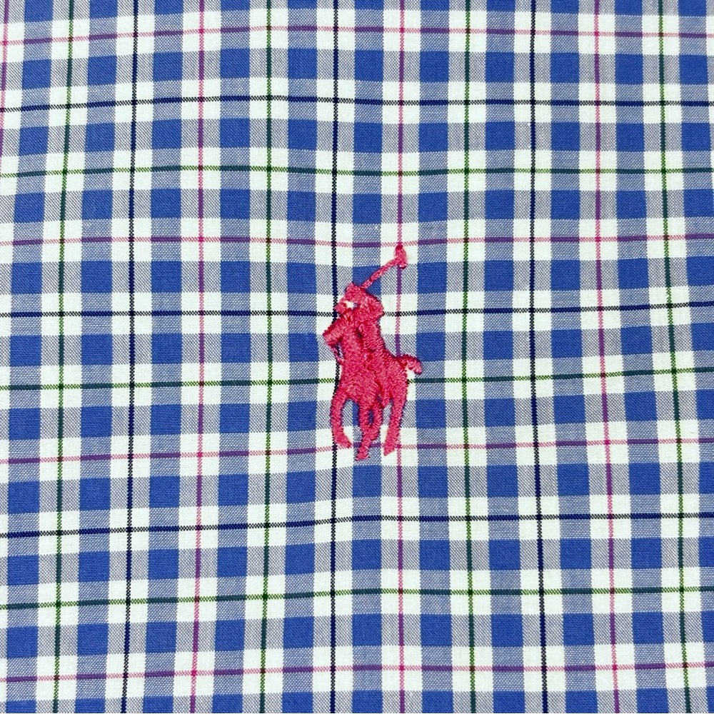 Ralph Lauren Men 3XB Blue & White Checkered Plaid Long Sleeve Button Down Shirt - Picture 4 of 12